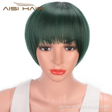 Aisi Hair Green Black Mixed Colors Short Straight Bob Wigs Synthetic Short Straight Bob Wigs For Women